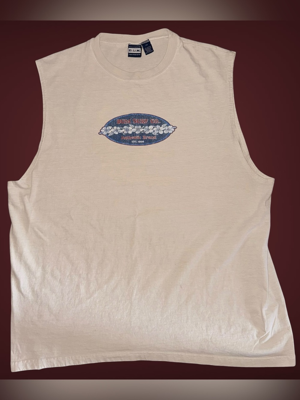 Vintage 90s B.U.M. Equipment Cotton Bum Surf Co. Graphic Muscle Shirt Men’s XXL